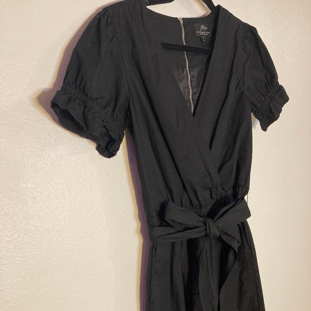 j. crew short puff sleeve tie waist wide leg culotte organic cotton jumpsuit